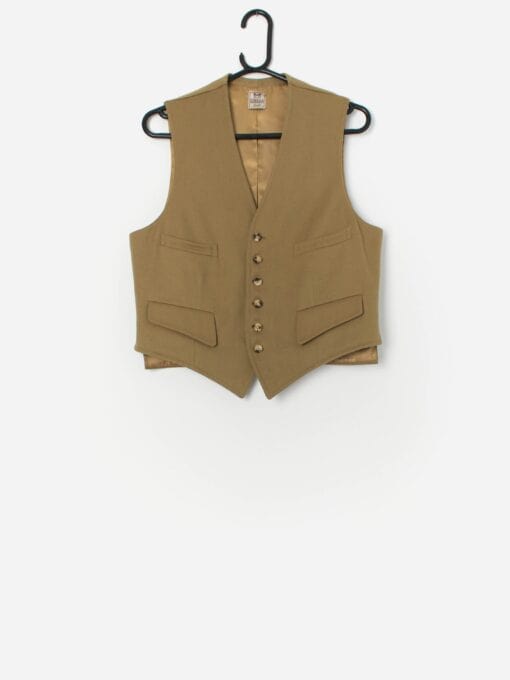 Vintage Mens Handmade Waistcoat In Khaki Brown Xs 4