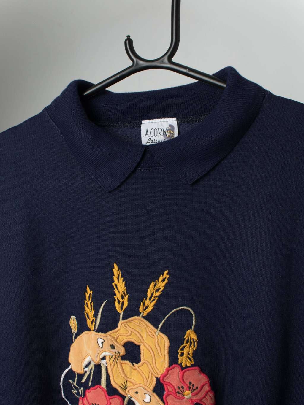 Vintage Navy Blue Collared Sweatshirt With Wood Mice Medium 5