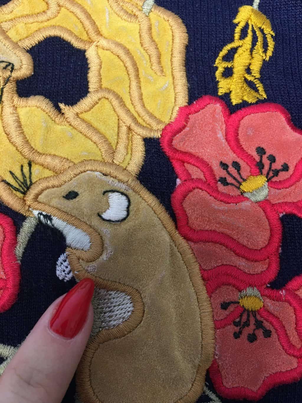 Vintage Navy Blue Collared Sweatshirt With Wood Mice Medium