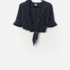 Vintage Navy Silk Wrap Crop Top With Polka Dot Pattern Medium 3