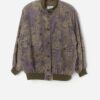 Vintage Patterned Silk Bomber Jacket In Pastel Purple And Forest Green Xl 3