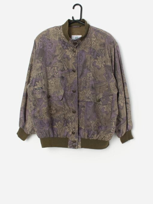 Vintage Patterned Silk Bomber Jacket In Pastel Purple And Forest Green Xl 3