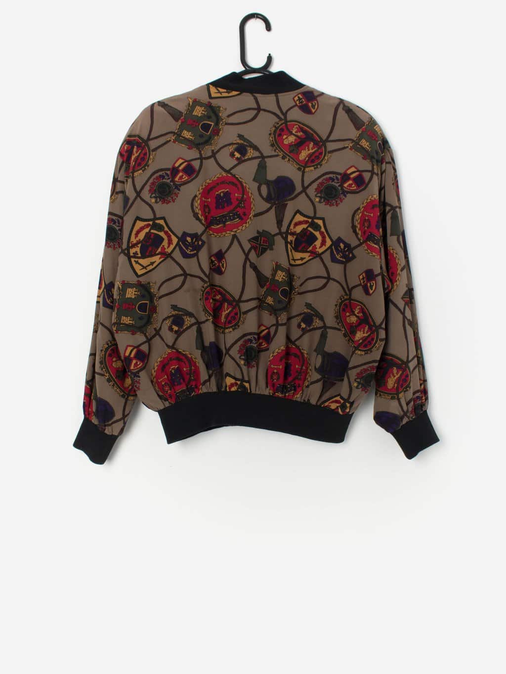 Vintage Patterned Silk Bomber Jacket Medium Large 2