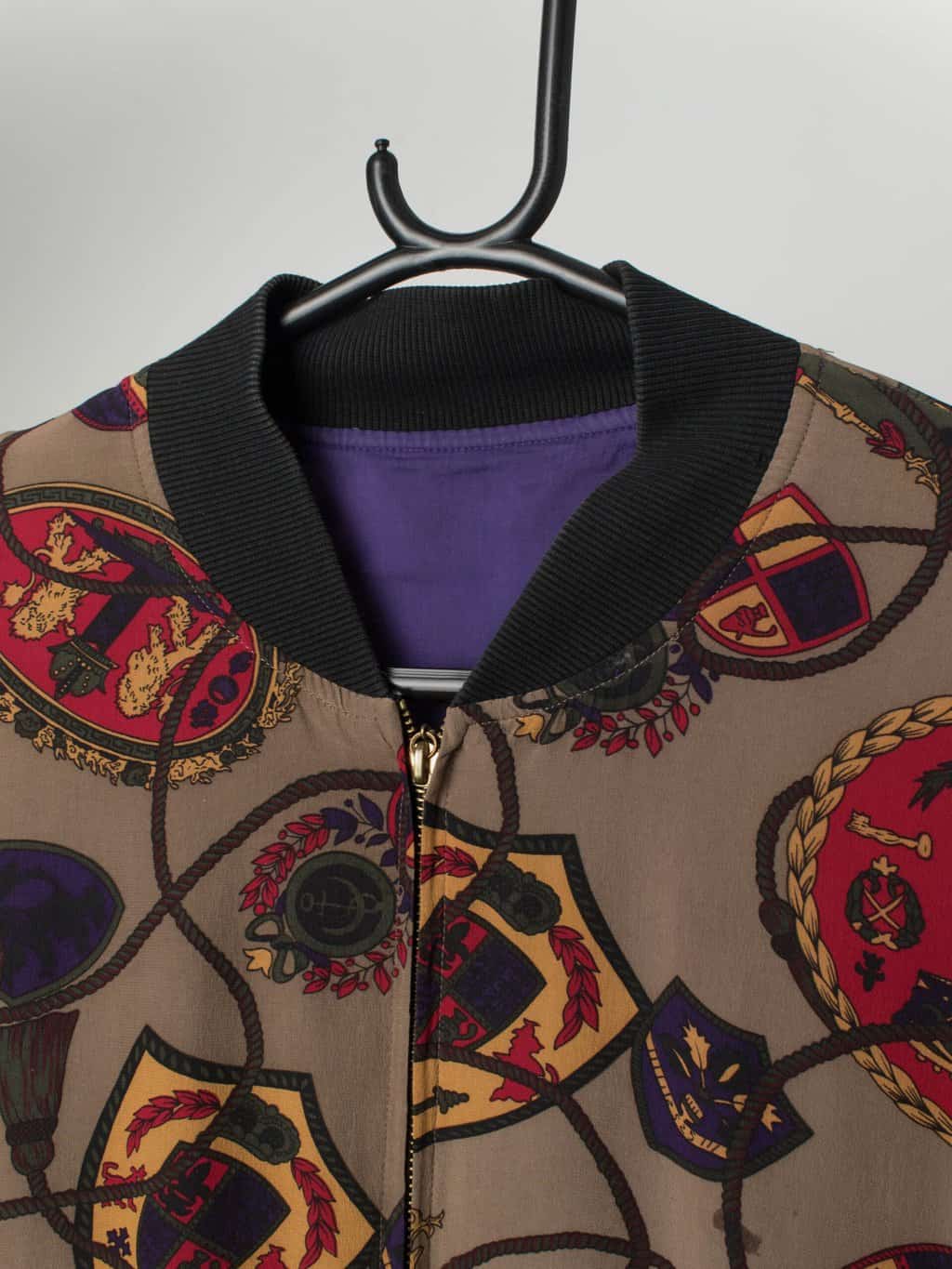 Vintage Patterned Silk Bomber Jacket Medium Large 3