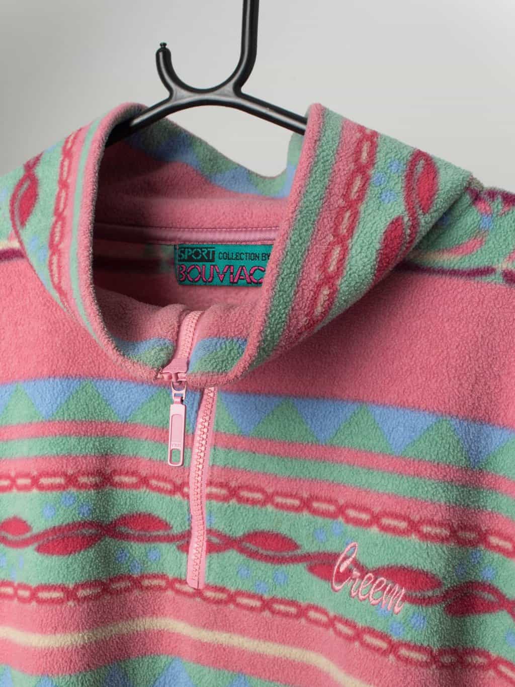 Vintage Pink Quarter Zip Fleece With Geometrical Design Xl 2