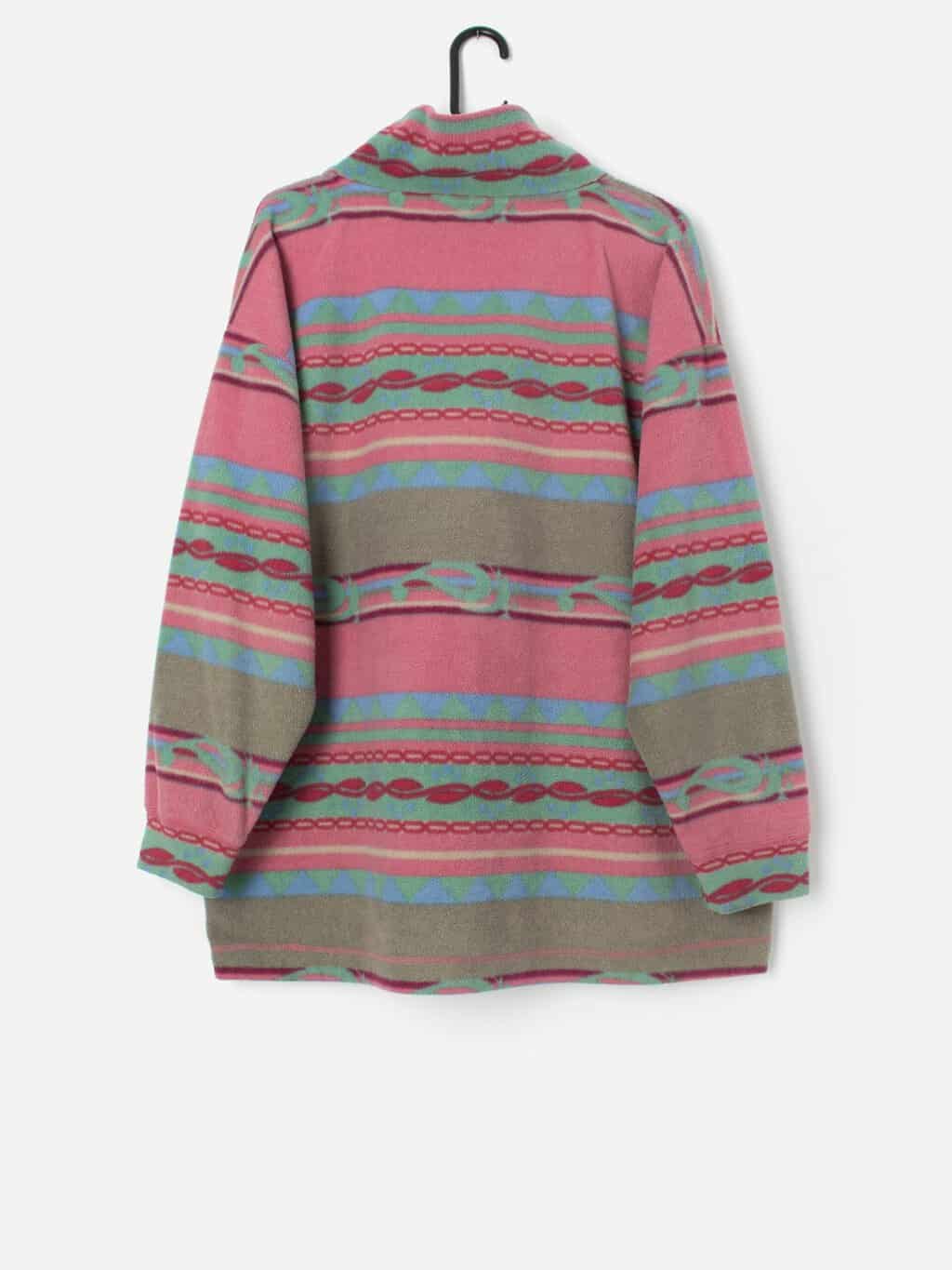 Vintage Pink Quarter Zip Fleece With Geometrical Design Xl