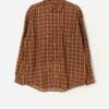 Vintage Plaid Cord Shirt In Orange And Brown Medium Large