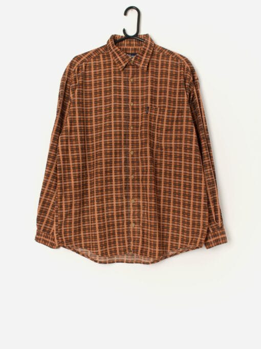 Vintage Plaid Cord Shirt In Orange And Brown Medium Large