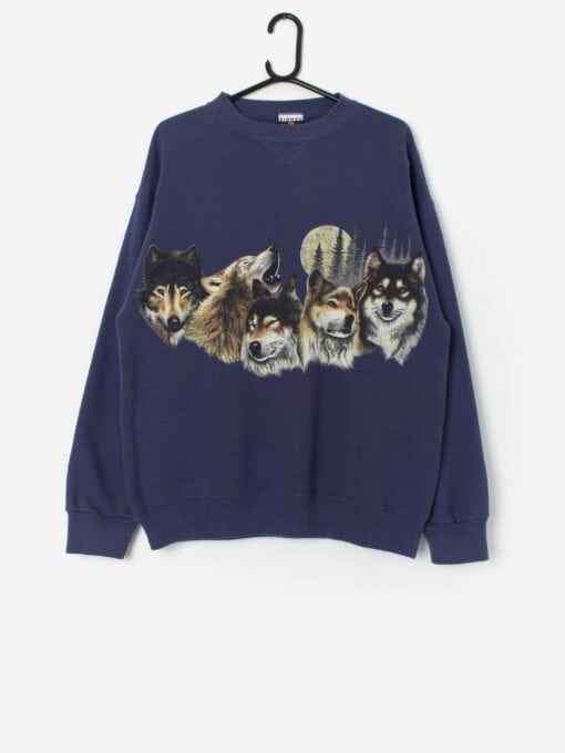 Vintage Purple Sweatshirt With Wolf Pack Graphic Large 6