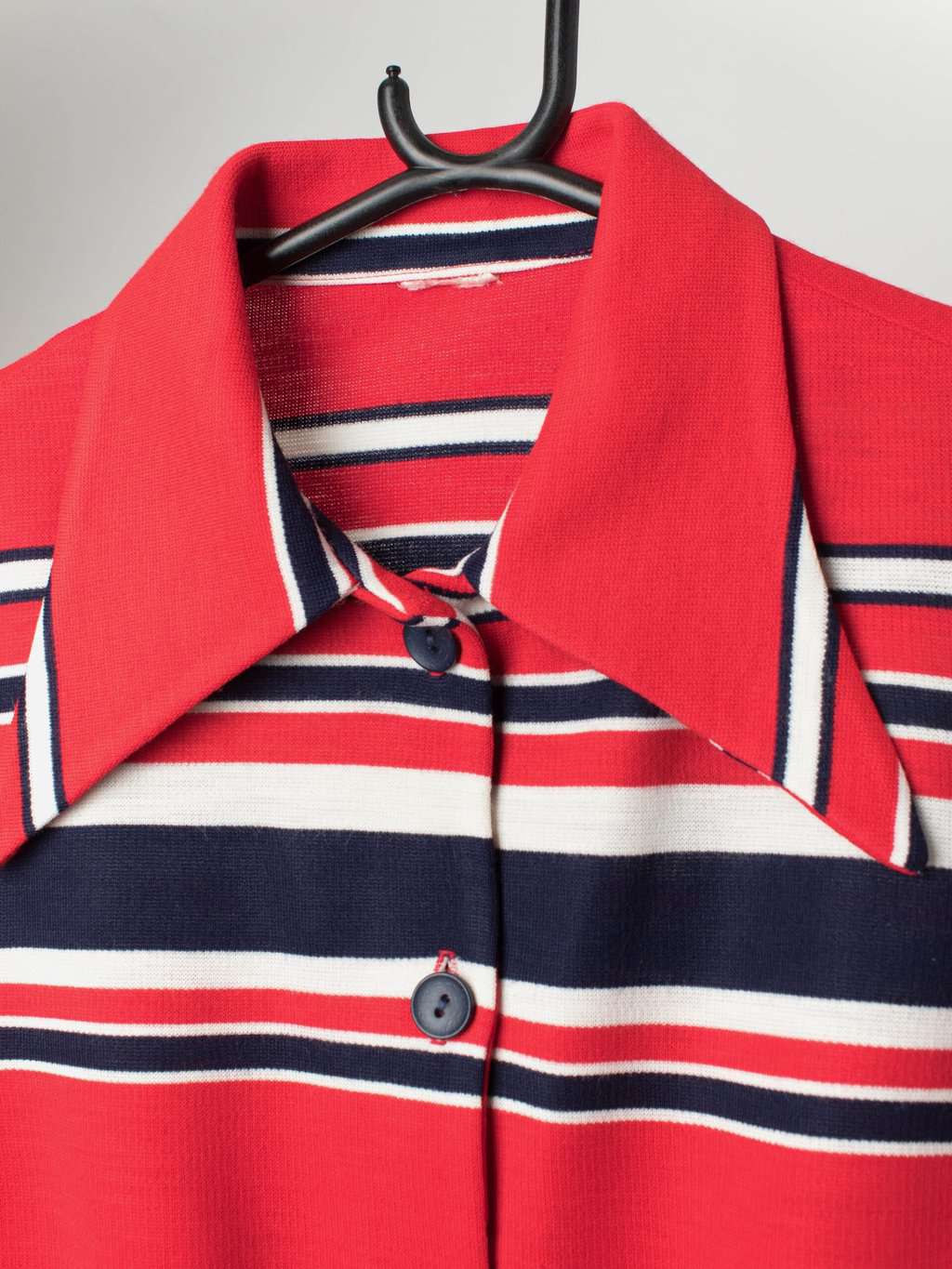 Vintage Red Striped Cropped Blouse With Dagger Collar Medium 2