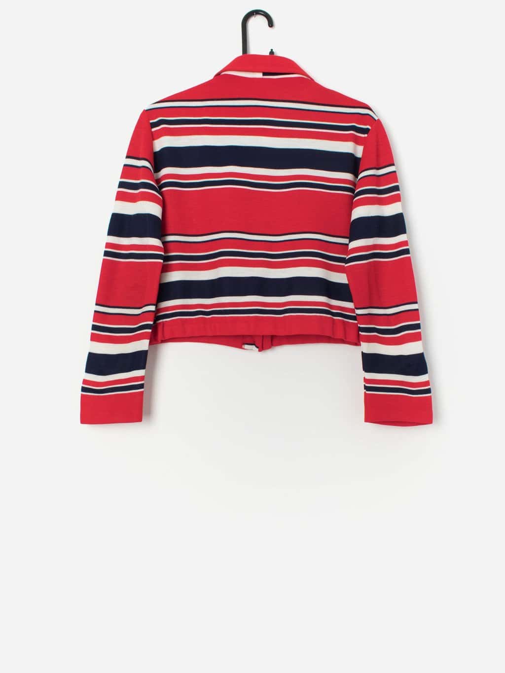 Vintage Red Striped Cropped Blouse With Dagger Collar Medium