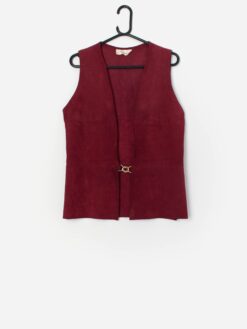 Vintage Red Suede Waistcoat With Gold Buckle Detail Small Medium 7