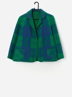 Vintage Reversible Wool Jacket In Green And Blue Plaid Medium 5