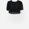Vintage Sheer Lace Crop Top In Black With Bow Detail Small 3