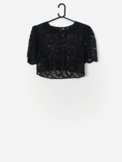 Vintage Sheer Lace Crop Top In Black With Bow Detail Small 3