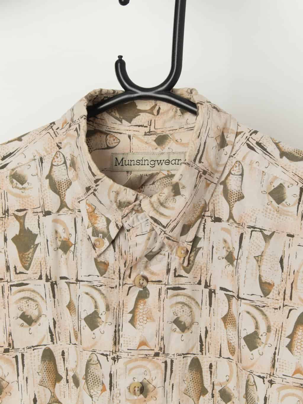 Vintage Short Sleeve Fish Pattern Shirt Large 2