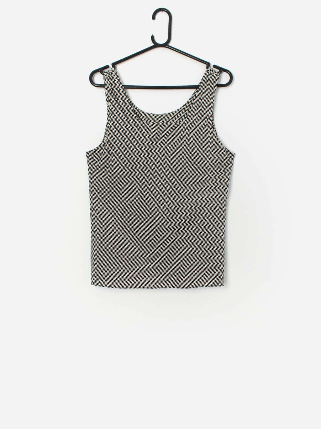 Vintage Silk Dogtooth Vest Top In Black And White Medium Large 3