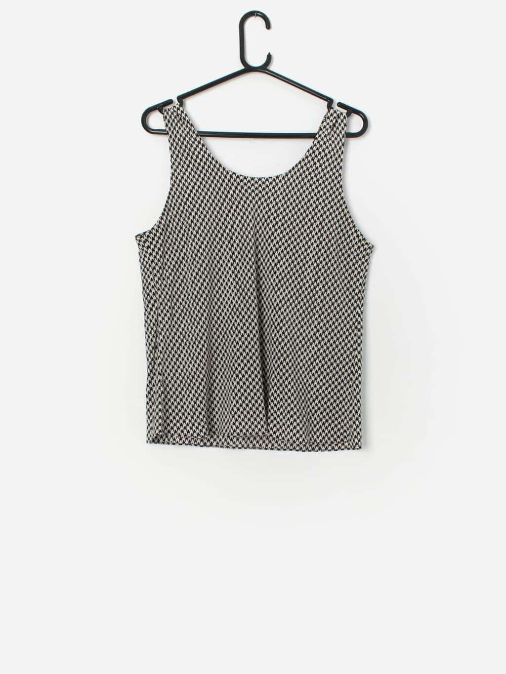Vintage Silk Dogtooth Vest Top In Black And White Medium Large