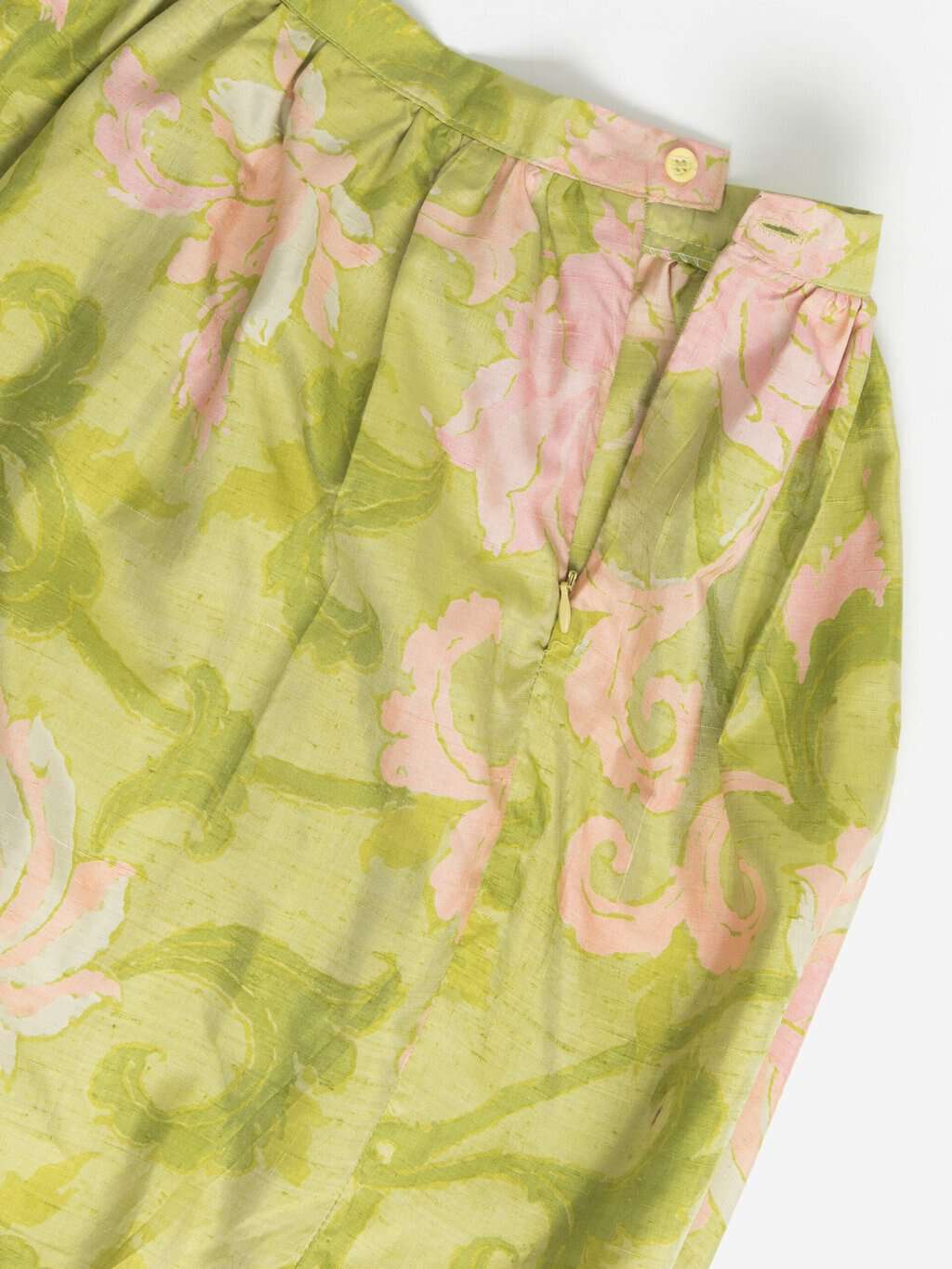 Vintage Silk Ruffle Skirt In Green And Pink Handmade Medium 2