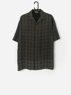 Vintage Silk Shirt In Black With Geometrical Spiral Pattern Medium Large 3
