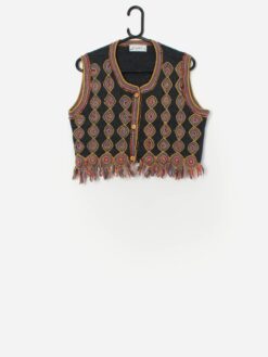 Vintage Stunning Wool Bohemian Waistcoat Knitted Medium 3