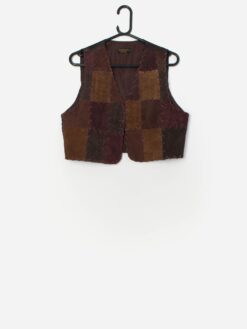 Vintage Suede Patchwork Waistcoat With Fringed Detailing Small Medium 3