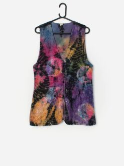 Vintage Tie Dye Longline Waistcoat With Mirror Work Small