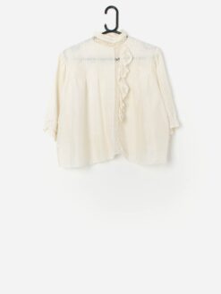 Vintage Victorian Edwardian Ivory Silk Blouse Medium Large 10