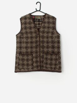 Vintage Welsh Wool Vest In Brown And Beige Small Medium
