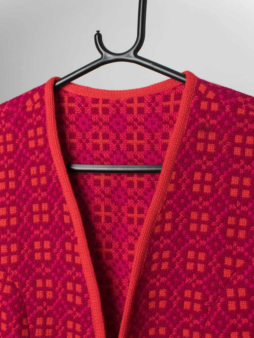Vintage Welsh Woven Wool Waistcoat With Metal Buckle Pink And Orange Medium 2