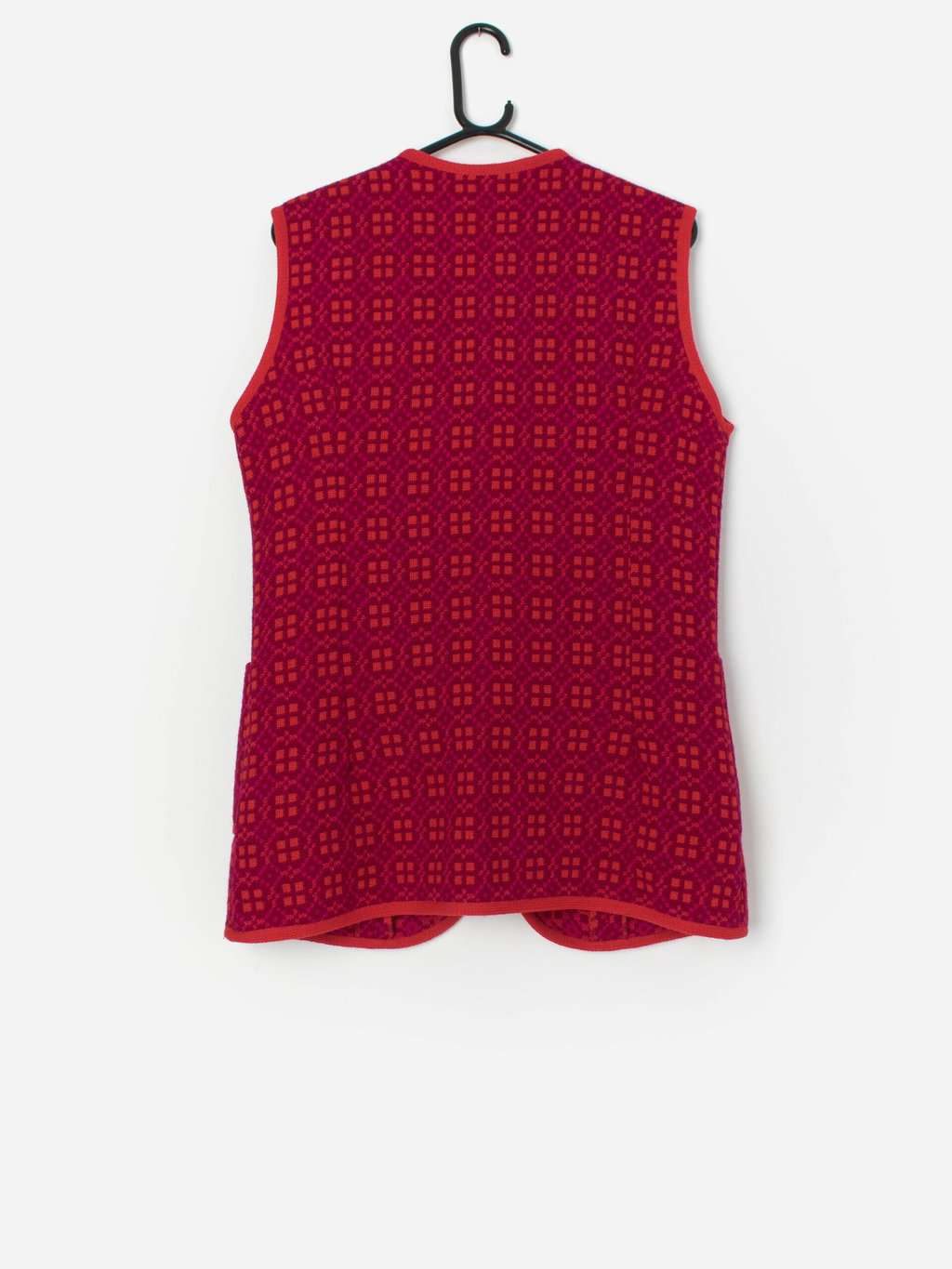 Vintage Welsh Woven Wool Waistcoat With Metal Buckle Pink And Orange Medium