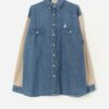 Vintage Western Style Blue Denim Shirt With Cream Coloured Sleeves Large