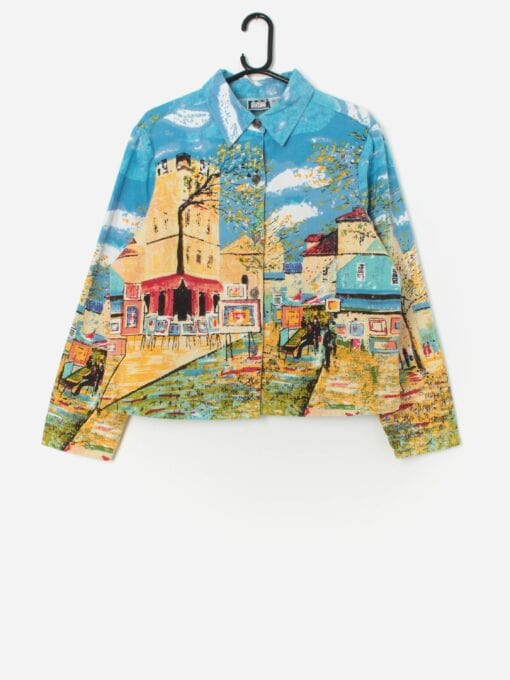 Vintage Women Heavyweight Blouse With Painted Paris Montmartre Street Scene Large 3