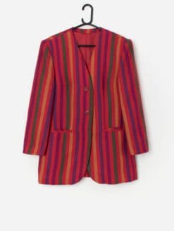 Vintage Women Muti Coloured Striped Wool Jacket Medium 3