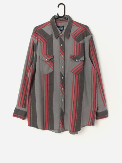 Vintage Wrangler Striped Flannel Shirt In Red And Grey Xl 2xl