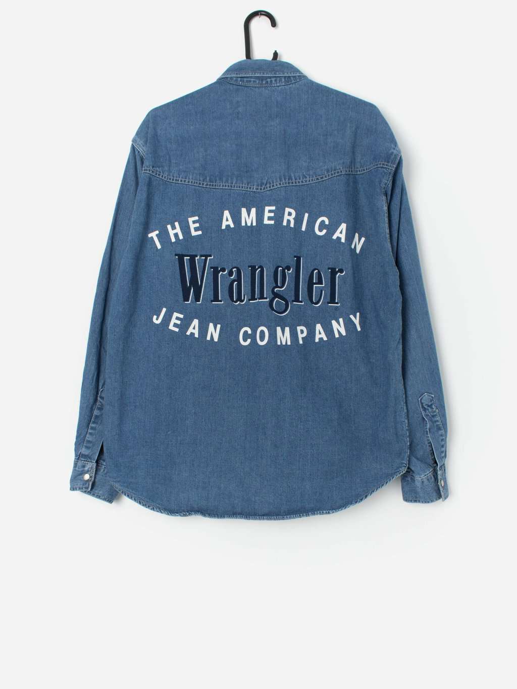 Vintage Wrangler western denim shirt with large text on the back - Large - Image 2