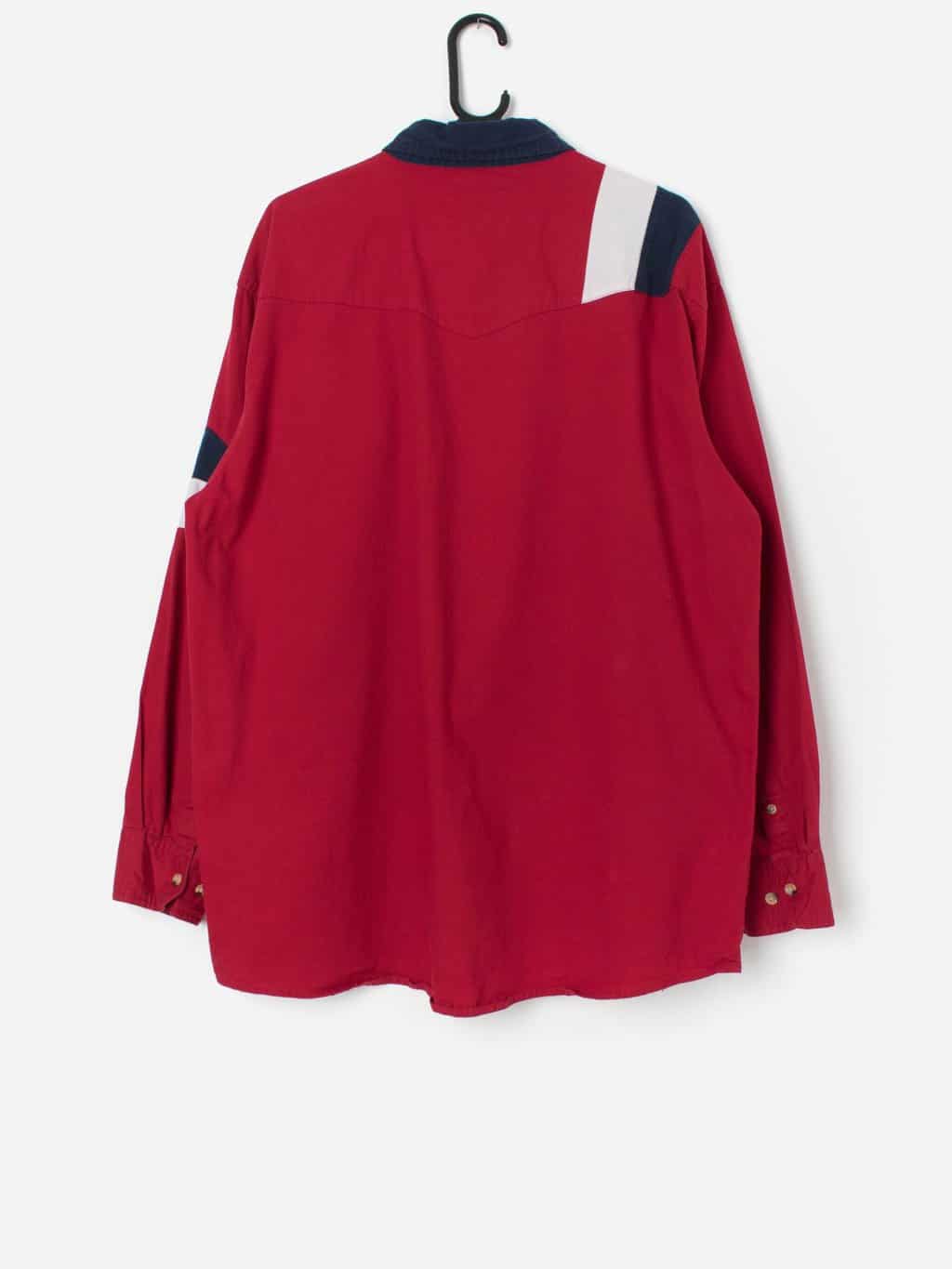 Vintage Wrangler western style shirt in red and navy blue - Large - Image 3