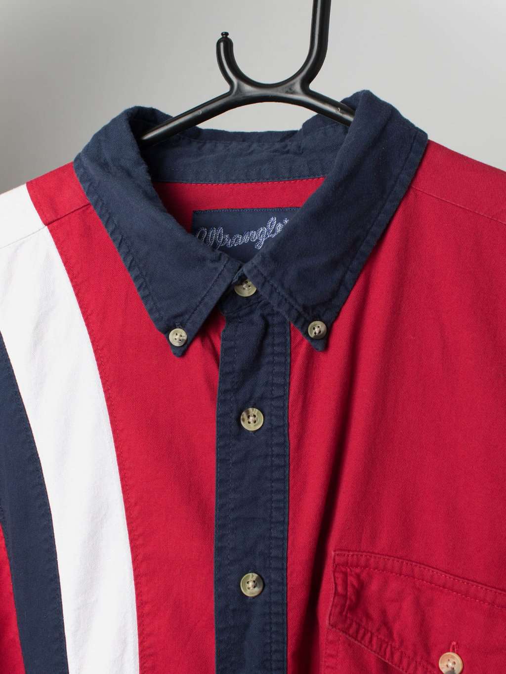 Vintage Wrangler western style shirt in red and navy blue - Large - Image 2