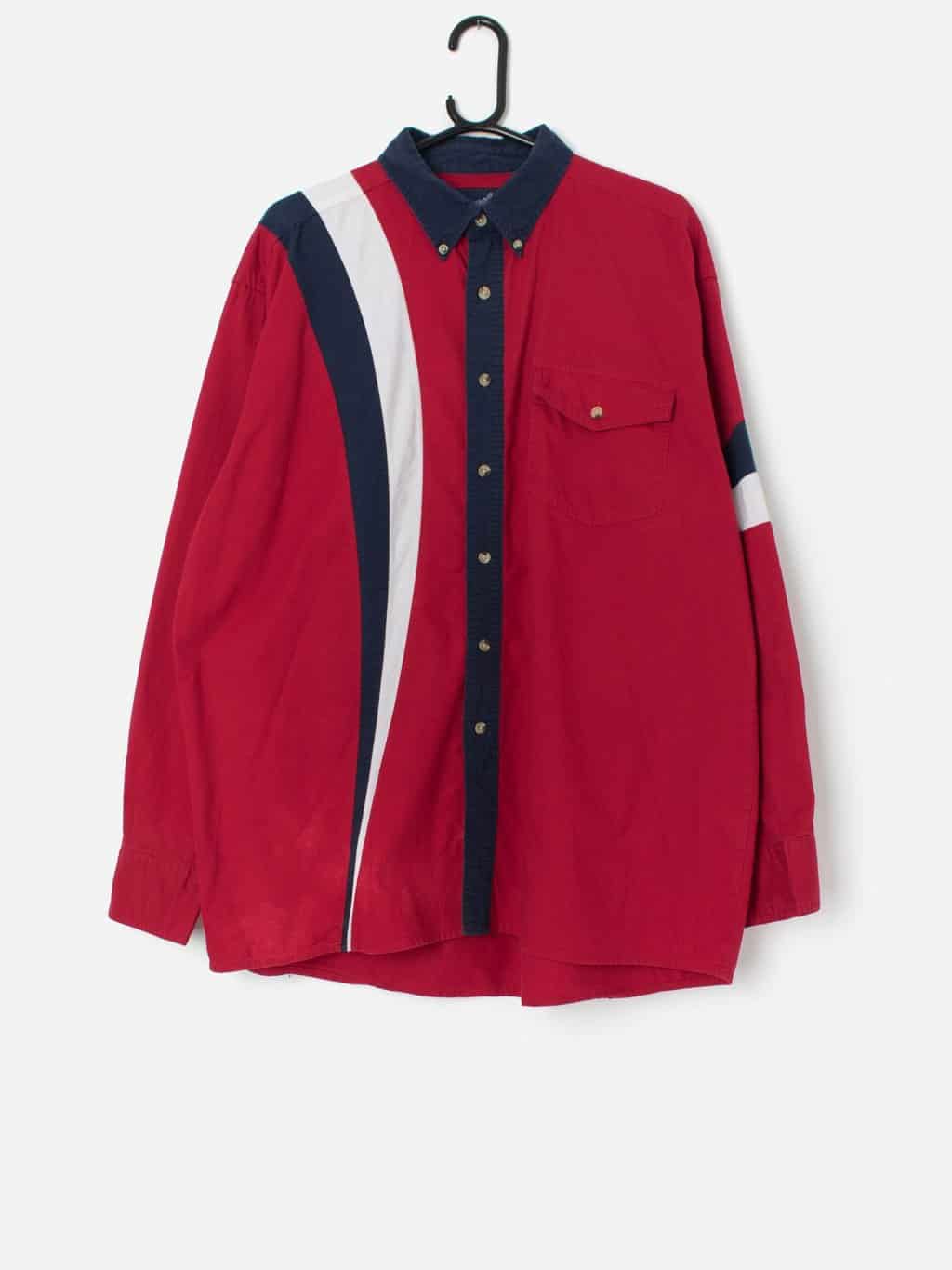 Vintage Wrangler Western Style Shirt In Red And Navy Blue Large