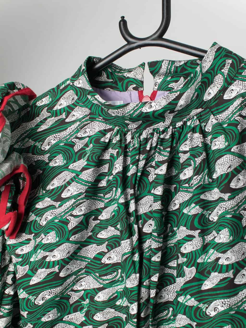 Matty Bovan blouse in green with fish design - Medium - Image 2