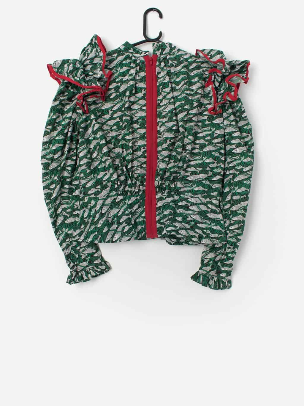 Matty Bovan blouse in green with fish design - Medium - Image 3