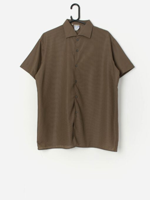 Vintage 1960s brown shirt with short sleeves - Large