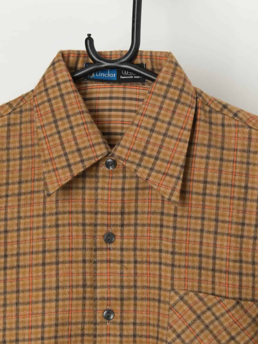 Vintage 1970s plaid shirt in brown and orange, deadstock - Medium / Large - Image 2