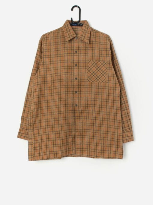 Vintage 1970s plaid shirt in brown and orange, deadstock - Medium / Large