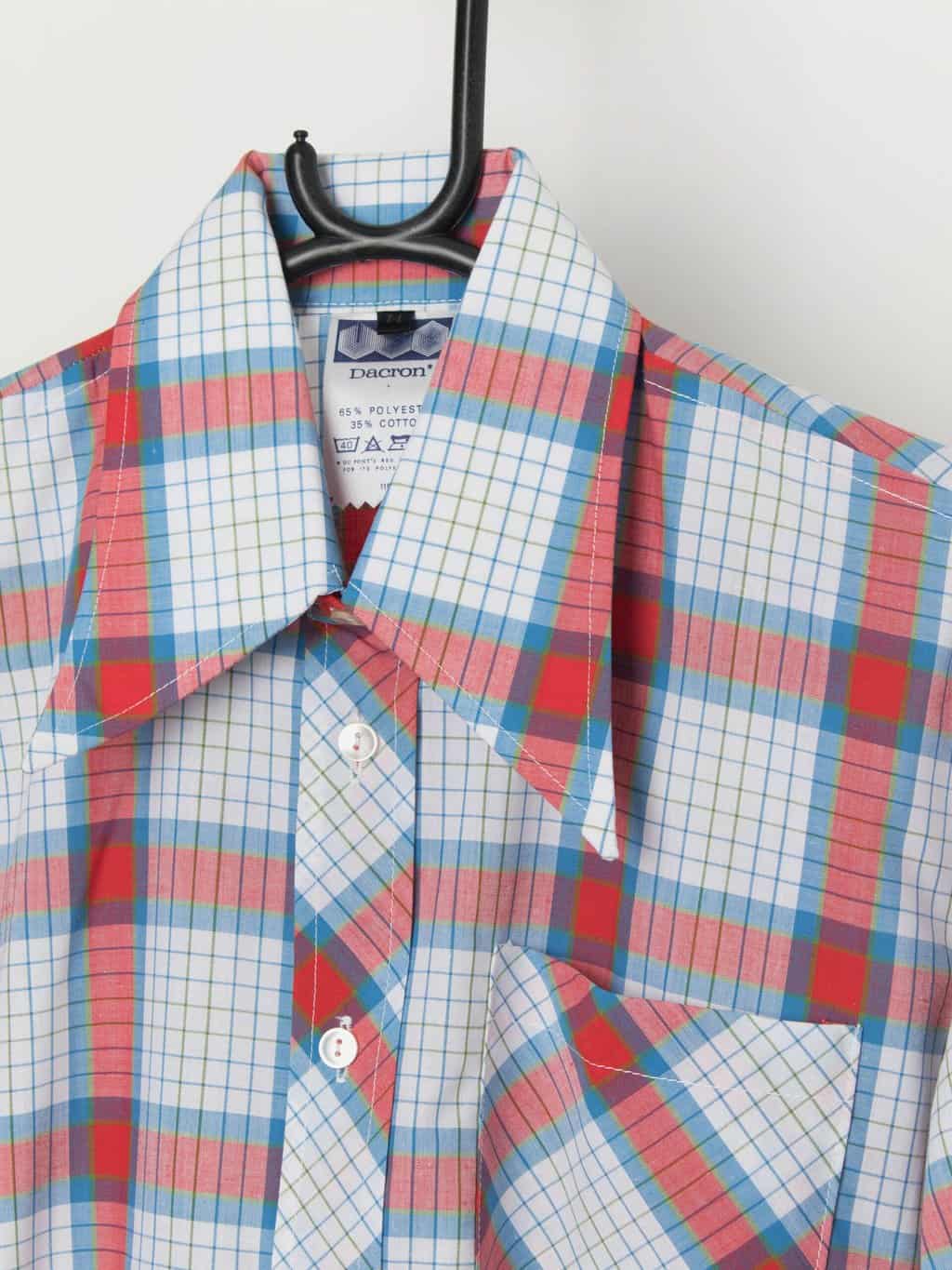 Vintage 1970s plaid shirt in red, blue and green, deadstock - Medium / Large - Image 2