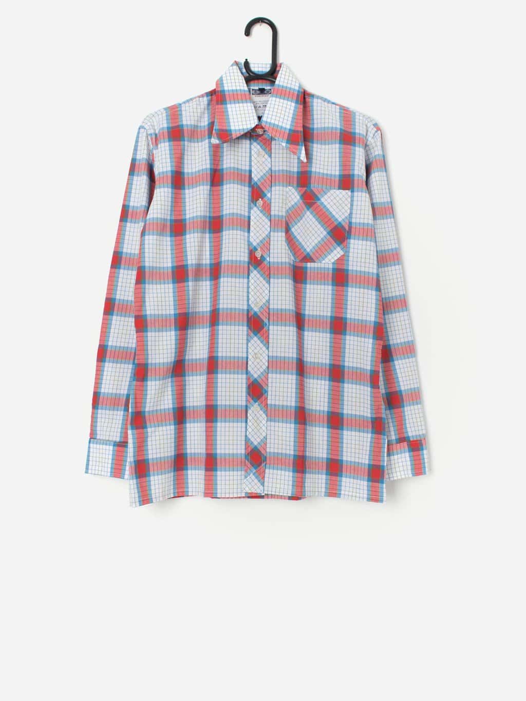 Vintage 1970s plaid shirt in red, blue and green, deadstock - Medium / Large