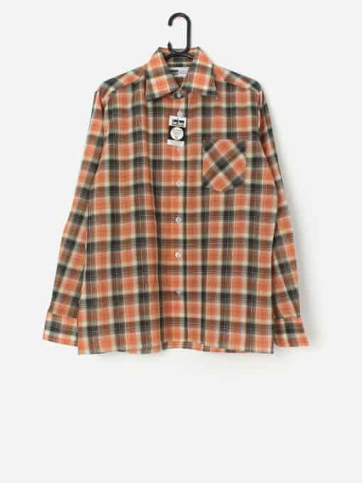 Vintage 1970s plaid shirt with original tags, deadstock, orange plaid - Medium / Large