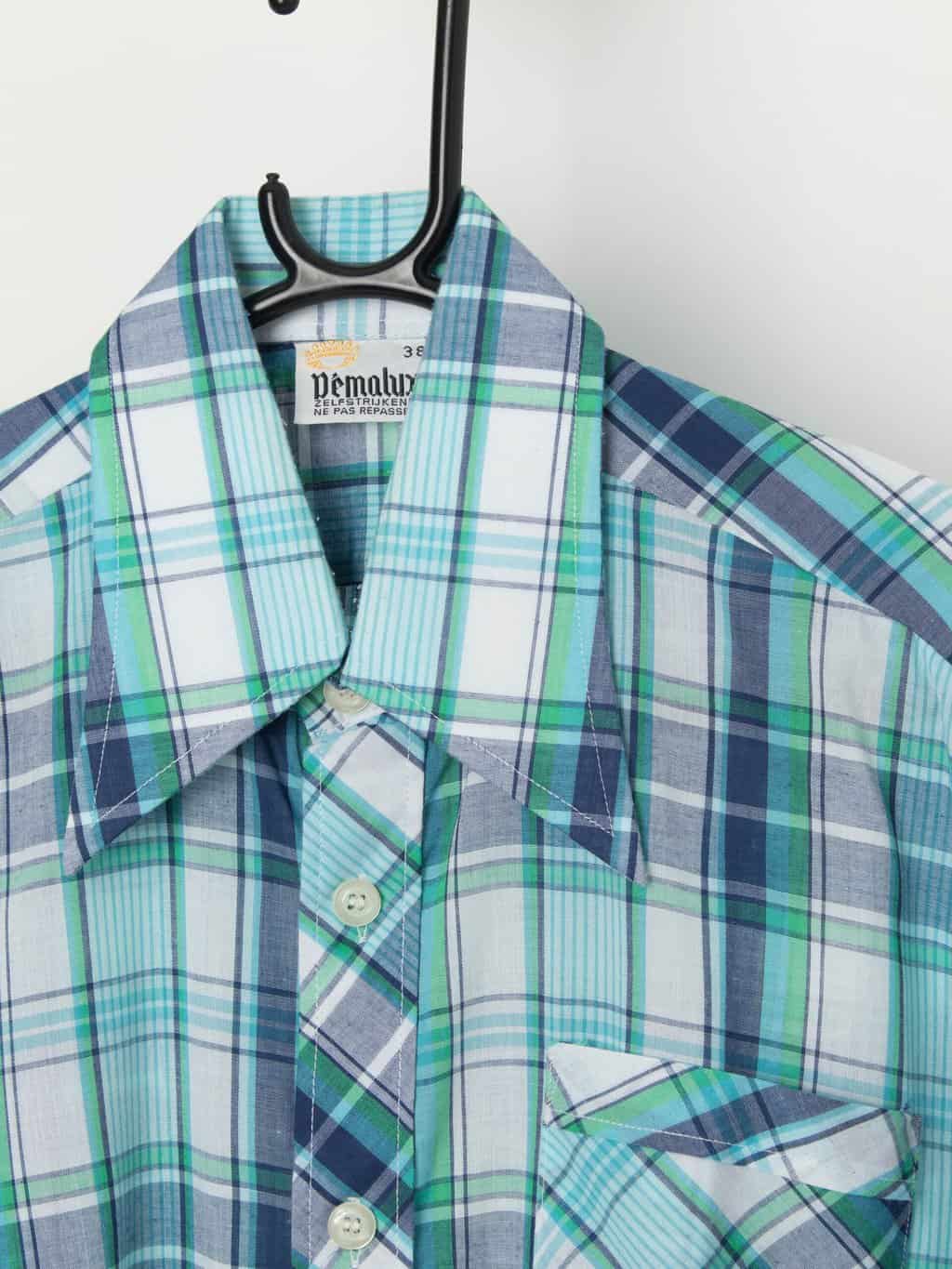 Vintage 1970s plaid shirt in blue with original tags, deadstock - Medium / Large - Image 2