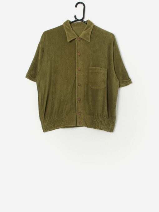 Vintage 1970s Unisex Cotton Flannel Shirt In Moss Green Small Medium Large 3