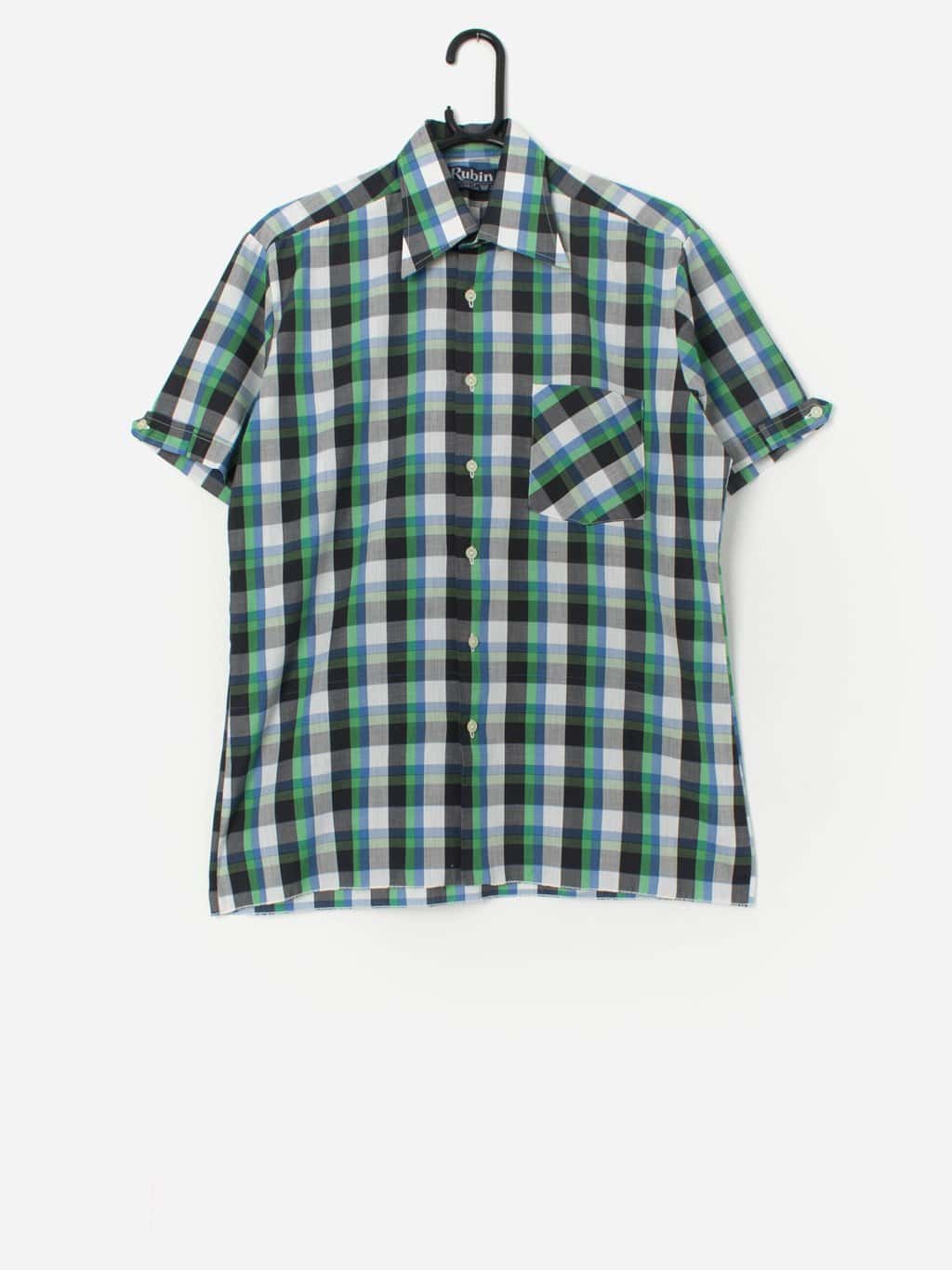 Vintage 70s colourful plaid shirt, deadstock - Large